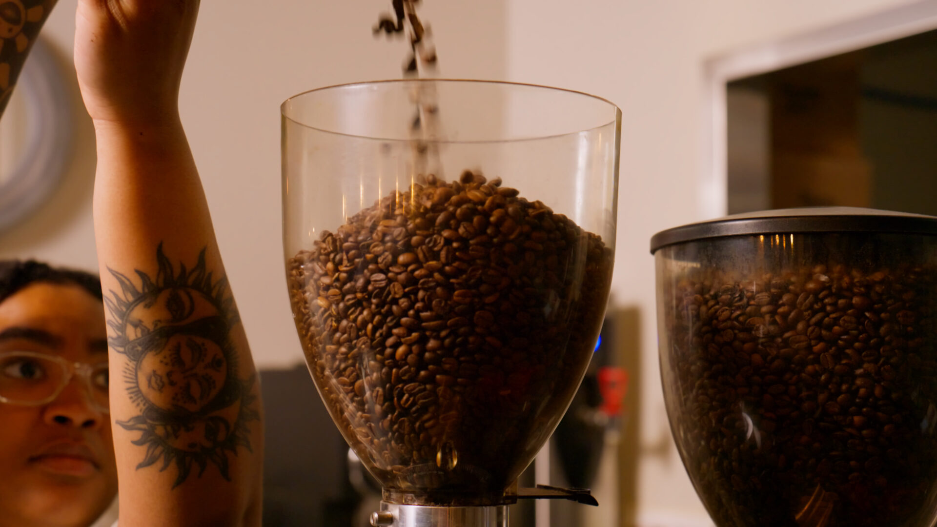 Fresh coffee beans ground for espresso at French Press Bakery Needham MA