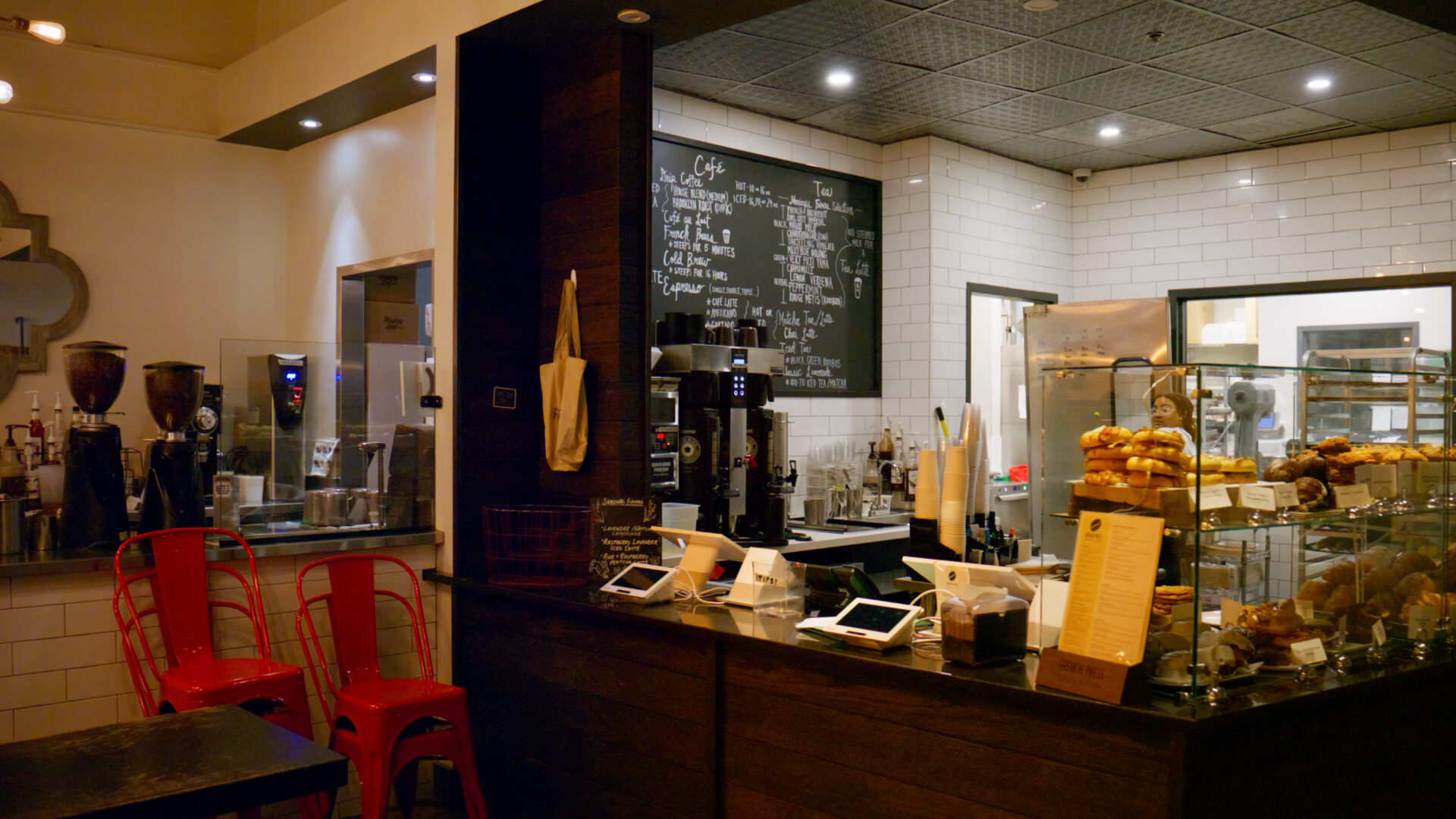 Coffee counter and espresso bar at French Press Bakery Needham MA