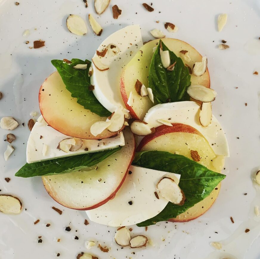Seasonal peach and mozzarella salad at French Press Bakery Needham MA