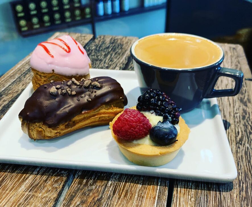 Coffee paired with pastries at French Press Bakery Needham MA