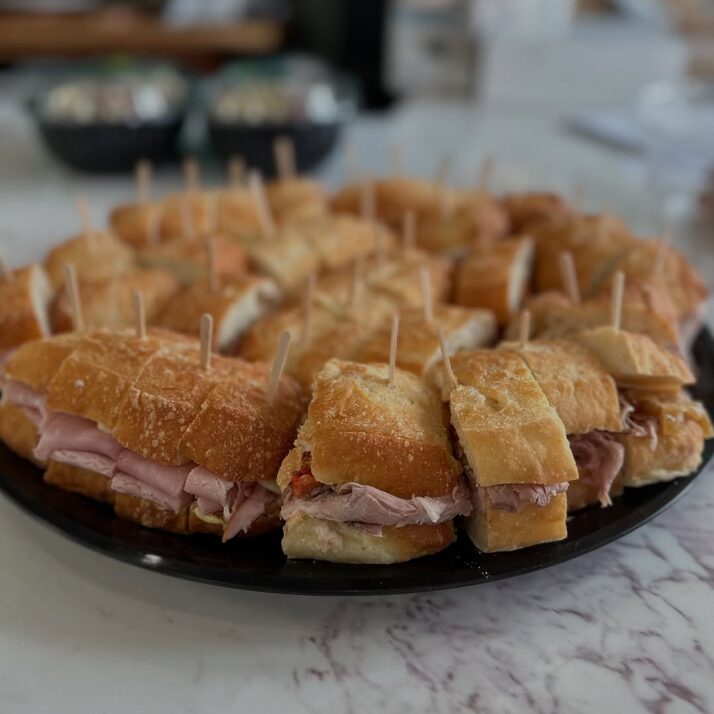 Ham and greens croissant tartine for office lunch catering in Needham MA